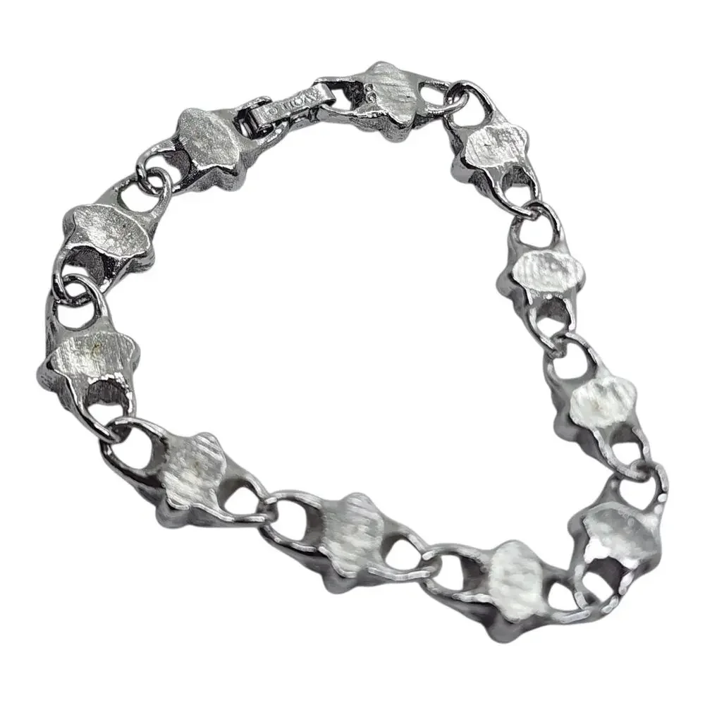 Vintage Avon Floral Link Bracelet Silver Tone Purple Rhinestone Flower 7.5
